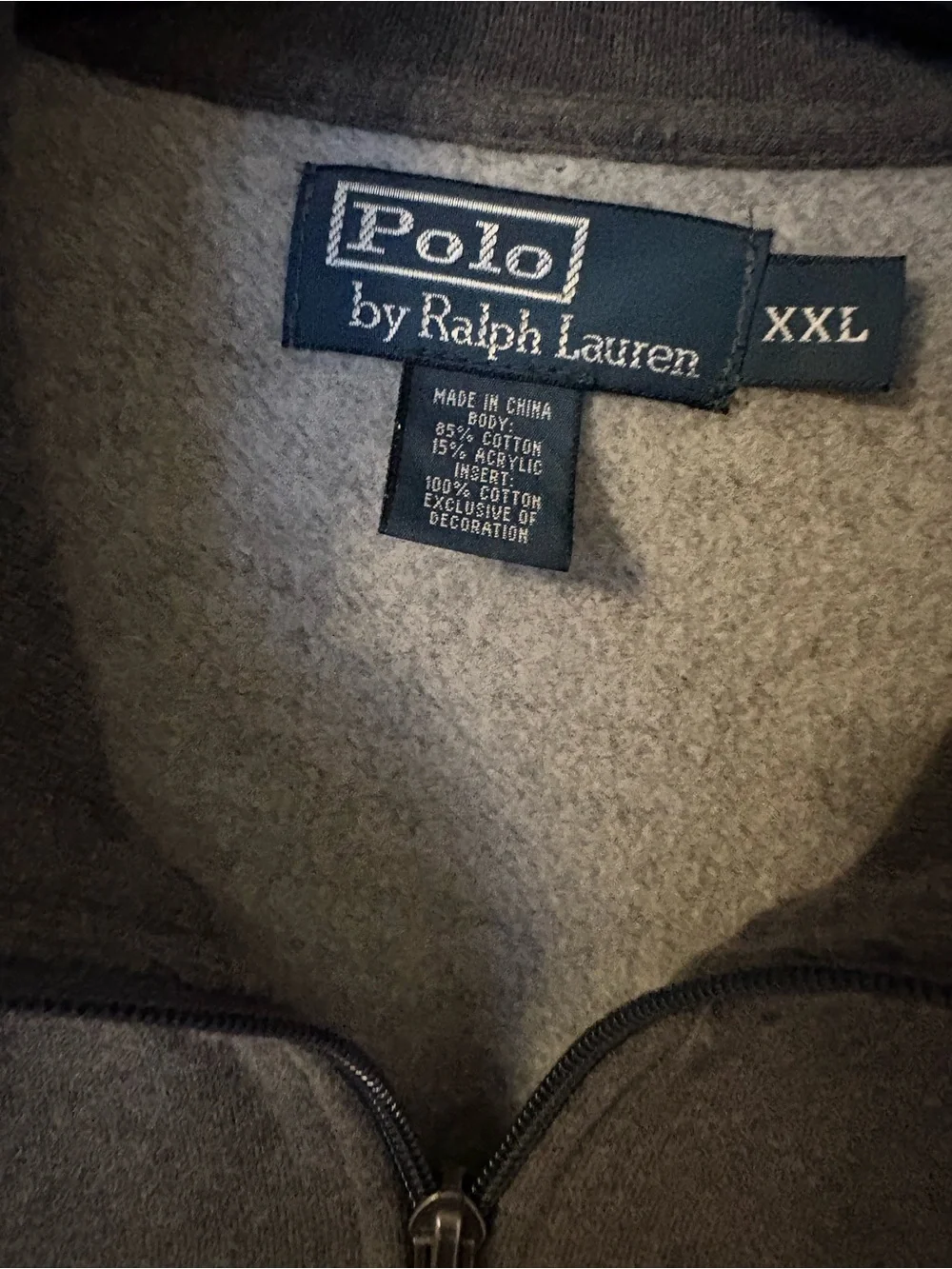 Ralph Lauren Charcoal Zip-Up Sweater with White Shoulder Stripes